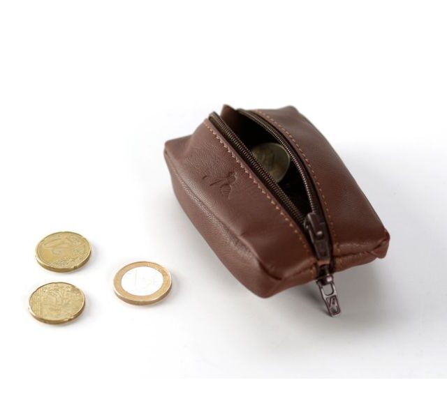 La Guêpe - Petite Maroquinerie - Porte-monnaie grain de café "Luxe" tout cuir marron - PM-035-01