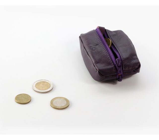 La Guêpe - Petite Maroquinerie - Porte-monnaie grain de café "Luxe" tout cuir myrtille - PM-035-01