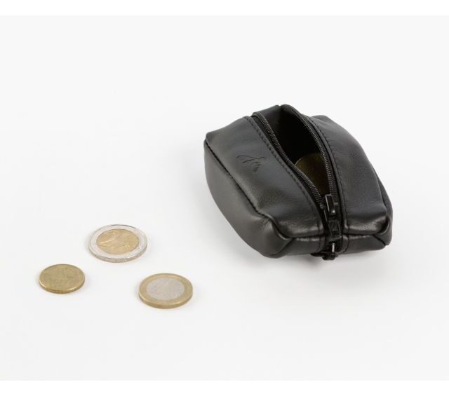La Guêpe - Petite Maroquinerie - Porte-monnaie grain de café "Luxe" tout cuir noir - PM-035-01