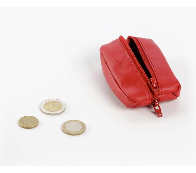 La Guêpe - Petite Maroquinerie - Porte-monnaie grain de café "Luxe" tout cuir rouge - PM-035-01