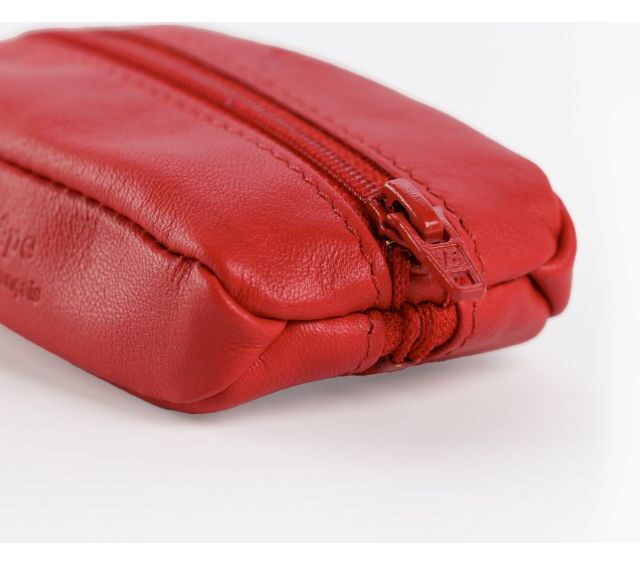La Guêpe - Petite Maroquinerie - Porte-monnaie grain de café "Luxe" tout cuir rouge - PM-035-01