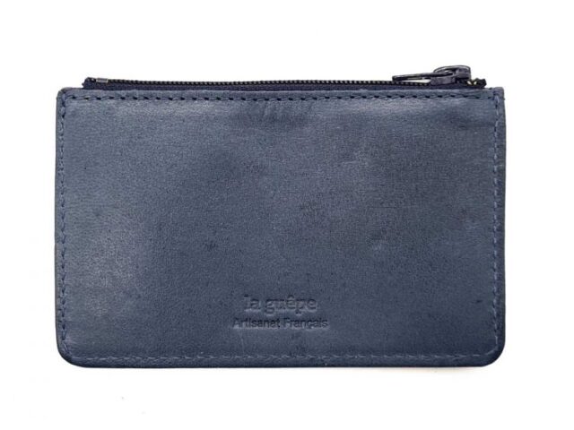 La Guêpe - Petite Maroquinerie - Porte-monnaie simple 2 zip "Luxe" tout cuir bleu - PM-044-01