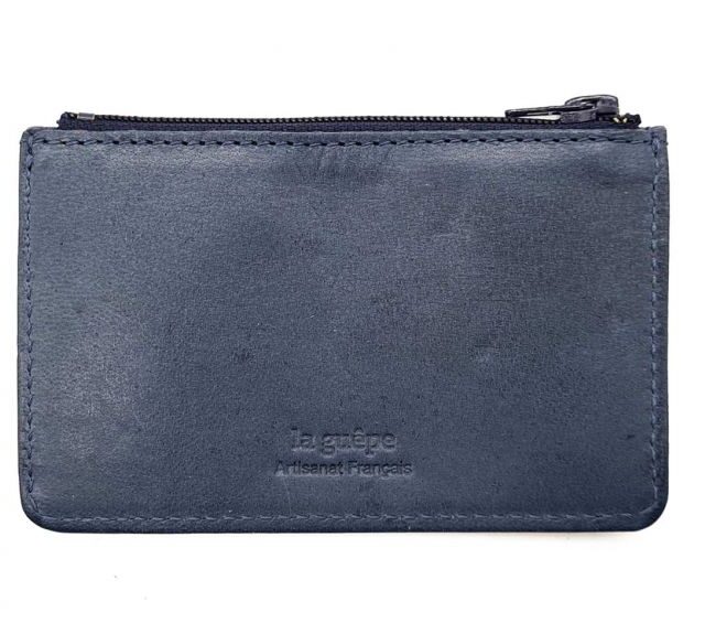 La Guêpe - Petite Maroquinerie - Porte-monnaie simple 2 zip "Luxe" tout cuir bleu - PM-044-01