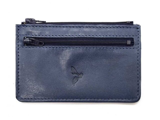 La Guêpe - Porte-monnaie simple 2 zip “Luxe” tout cuir bleu – PM-044-01