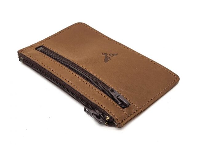 La Guêpe - Petite Maroquinerie - Porte-monnaie simple 2 zip "Luxe" tout cuir marron - PM-044-01