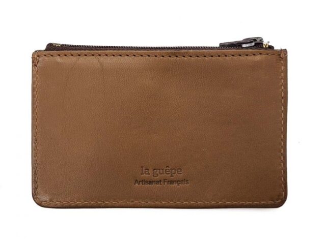 La Guêpe - Petite Maroquinerie - Porte-monnaie simple 2 zip "Luxe" tout cuir marron - PM-044-01