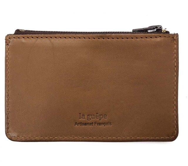 La Guêpe - Petite Maroquinerie - Porte-monnaie simple 2 zip "Luxe" tout cuir marron - PM-044-01