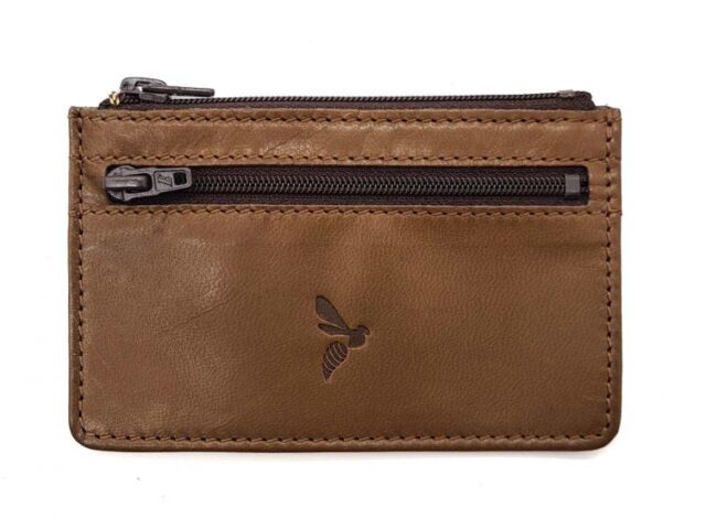 La Guêpe - Porte-monnaie simple 2 zip “Luxe” tout cuir marron – PM-044-01