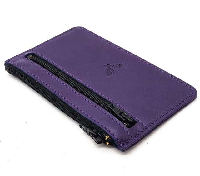 La Guêpe - Petite Maroquinerie - Porte-monnaie simple 2 zip "Luxe" tout cuir myrtille - PM-044-01