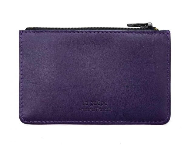 La Guêpe - Petite Maroquinerie - Porte-monnaie simple 2 zip "Luxe" tout cuir myrtille - PM-044-01