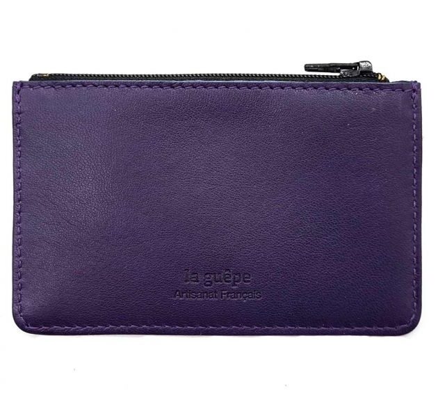 La Guêpe - Petite Maroquinerie - Porte-monnaie simple 2 zip "Luxe" tout cuir myrtille - PM-044-01