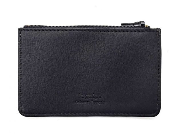 La Guêpe - Petite Maroquinerie - Porte-monnaie simple 2 zip "Luxe" tout cuir noir - PM-044-01