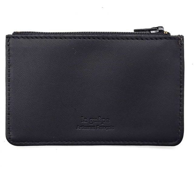 La Guêpe - Petite Maroquinerie - Porte-monnaie simple 2 zip "Luxe" tout cuir noir - PM-044-01