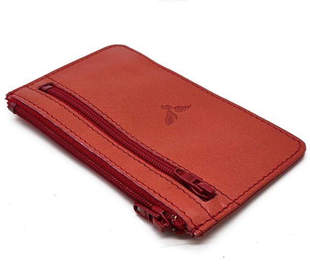La Guêpe - Petite Maroquinerie - Porte-monnaie simple 2 zip "Luxe" tout cuir rouge - PM-044-01