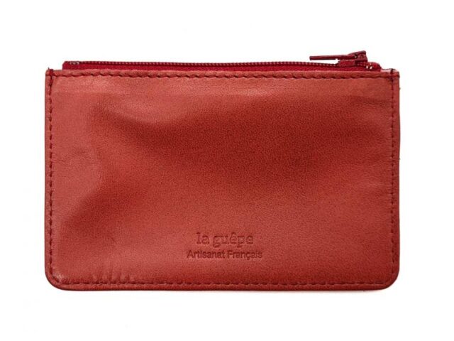 La Guêpe - Petite Maroquinerie - Porte-monnaie simple 2 zip "Luxe" tout cuir rouge - PM-044-01