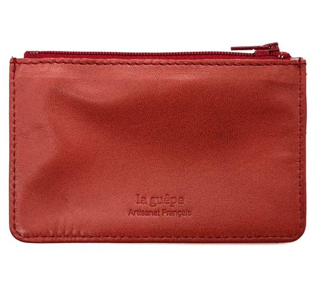La Guêpe - Petite Maroquinerie - Porte-monnaie simple 2 zip "Luxe" tout cuir rouge - PM-044-01