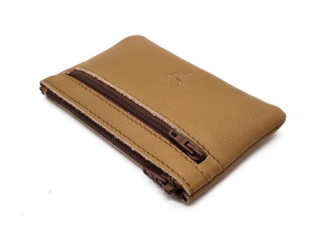 La Guêpe - Petite Maroquinerie - Porte-monnaie simple 2 zip tout cuir caramel - PM-044-02