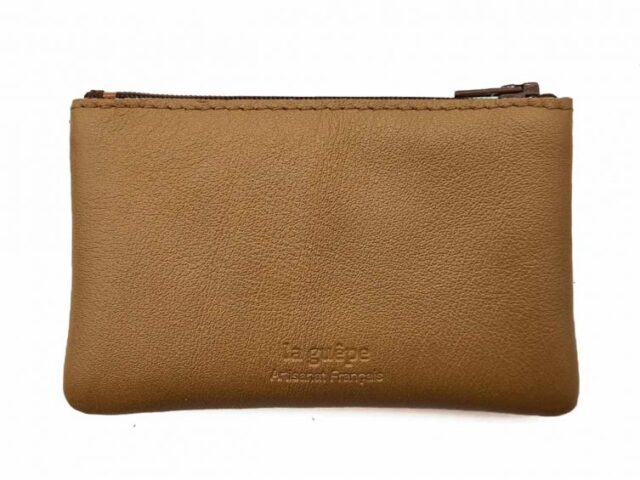 La Guêpe - Petite Maroquinerie - Porte-monnaie simple 2 zip tout cuir caramel - PM-044-02