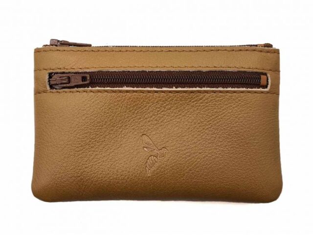 La Guêpe - Porte-monnaie simple 2 zip tout cuir caramel – PM-044-02