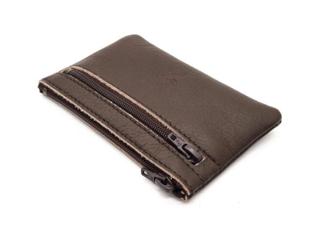 La Guêpe - Petite Maroquinerie - Porte-monnaie simple 2 zip tout cuir marron - PM-044-02
