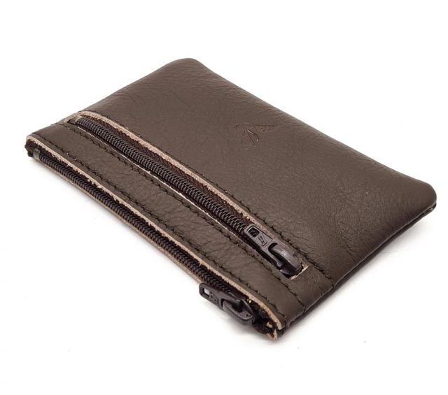 La Guêpe - Petite Maroquinerie - Porte-monnaie simple 2 zip tout cuir marron - PM-044-02