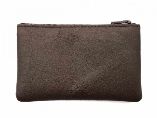 La Guêpe - Petite Maroquinerie - Porte-monnaie simple 2 zip tout cuir marron - PM-044-02