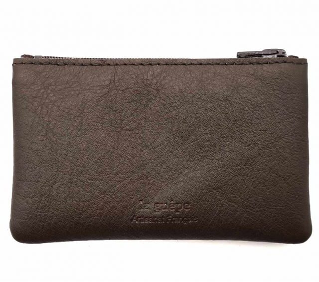 La Guêpe - Petite Maroquinerie - Porte-monnaie simple 2 zip tout cuir marron - PM-044-02