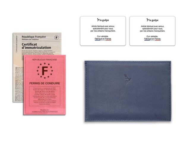 La Guêpe - Petite Maroquinerie - Porte papier auto compact "Luxe"  tout cuir bleu - PM-003-01