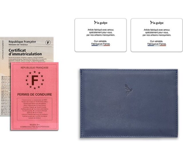 La Guêpe - Petite Maroquinerie - Porte papier auto compact "Luxe"  tout cuir bleu - PM-003-01
