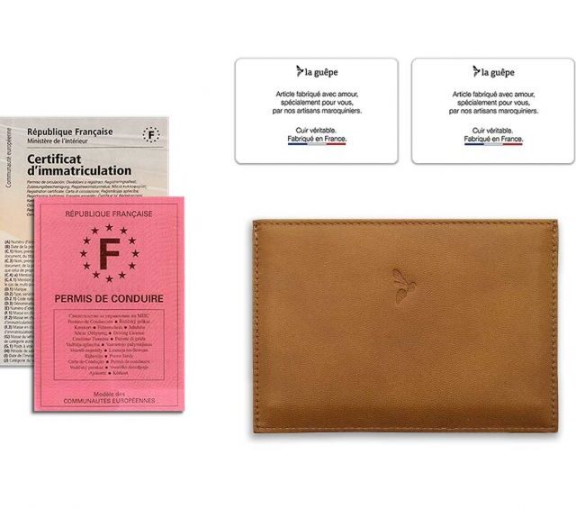 La Guêpe - Petite Maroquinerie - Porte papier auto compact "Luxe"  tout cuir gold - PM-003-01