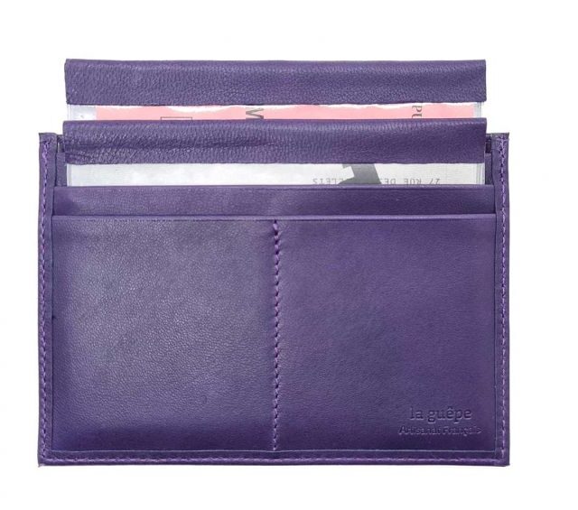 La Guêpe - Petite Maroquinerie - Porte papier auto compact "Luxe"  tout cuir myrtille - PM-003-01
