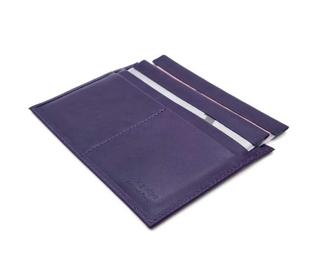 La Guêpe - Petite Maroquinerie - Porte papier auto compact "Luxe"  tout cuir myrtille - PM-003-01