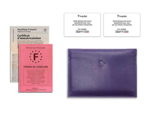 La Guêpe - Petite Maroquinerie - Porte papier auto compact "Luxe"  tout cuir myrtille - PM-003-01