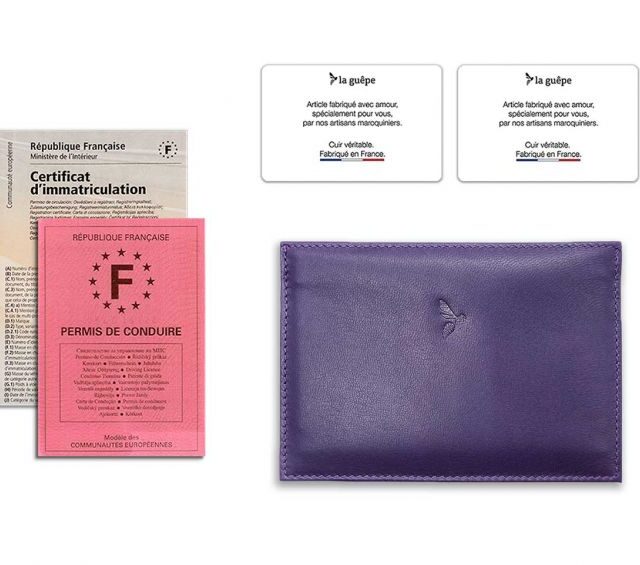 La Guêpe - Petite Maroquinerie - Porte papier auto compact "Luxe"  tout cuir myrtille - PM-003-01
