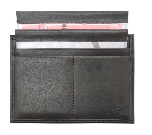 La Guêpe - Petite Maroquinerie - Porte papier auto compact "Luxe"  tout cuir noir - PM-003-01