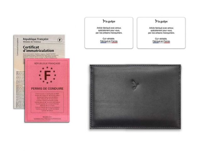 La Guêpe - Petite Maroquinerie - Porte papier auto compact "Luxe"  tout cuir noir - PM-003-01
