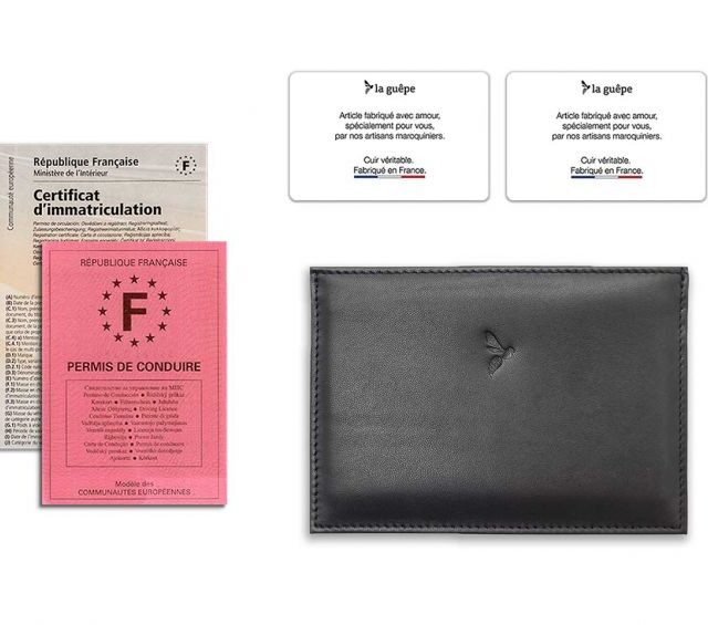La Guêpe - Petite Maroquinerie - Porte papier auto compact "Luxe"  tout cuir noir - PM-003-01