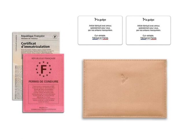 La Guêpe - Petite Maroquinerie - Porte papier auto compact "Luxe" tout cuir nude - PM-003-01