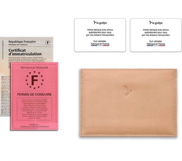 La Guêpe - Petite Maroquinerie - Porte papier auto compact "Luxe" tout cuir nude - PM-003-01