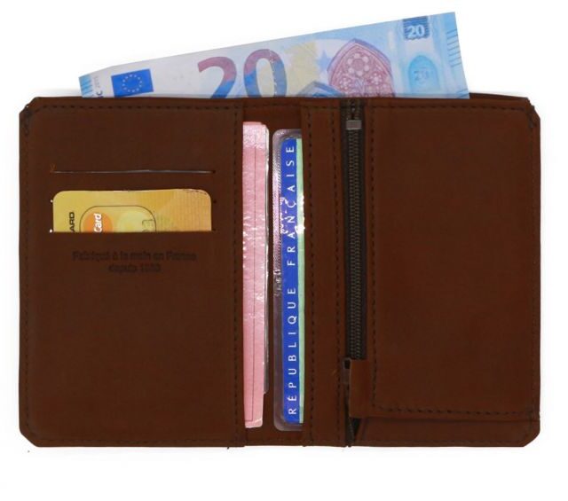 La Guêpe - Petite Maroquinerie - Portefeuille 2 volets anti-rfid en cuir cognac - 958 X