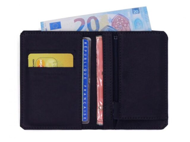 La Guêpe - Petite Maroquinerie - Portefeuille 2 volets anti-rfid en cuir marine - 958 X