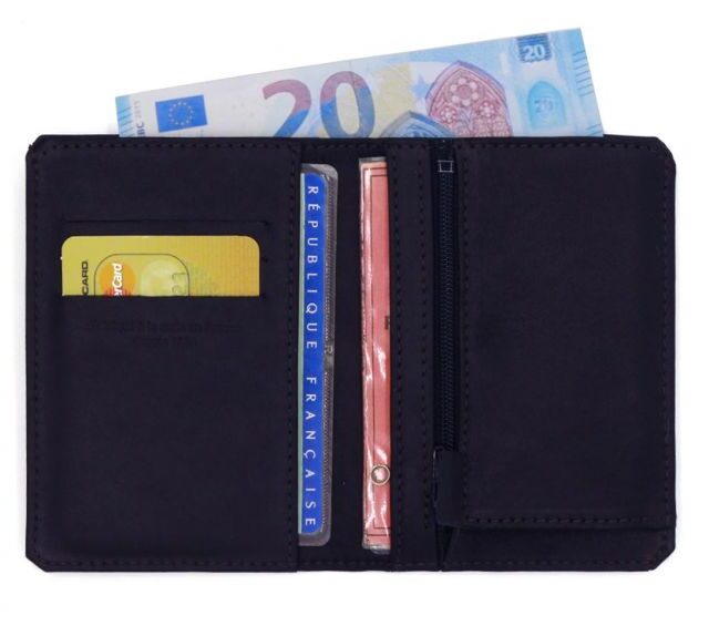 La Guêpe - Petite Maroquinerie - Portefeuille 2 volets anti-rfid en cuir marine - 958 X