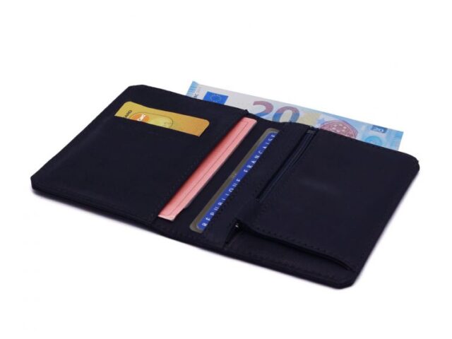 La Guêpe - Petite Maroquinerie - Portefeuille 2 volets anti-rfid en cuir marine - 958 X