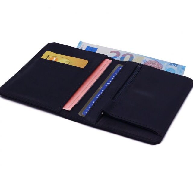 La Guêpe - Petite Maroquinerie - Portefeuille 2 volets anti-rfid en cuir marine - 958 X