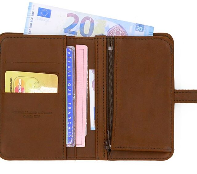 La Guêpe - Petite Maroquinerie - Portefeuille 2 volets en cuir cognac - 901