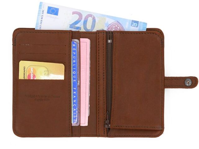 La Guêpe - Petite Maroquinerie - Portefeuille 2 volets en cuir cognac - 901