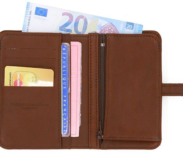 La Guêpe - Petite Maroquinerie - Portefeuille 2 volets en cuir cognac - 901