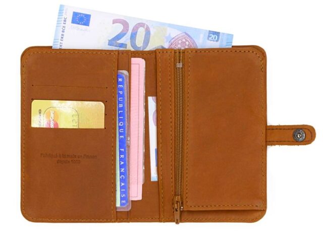 La Guêpe - Petite Maroquinerie - Portefeuille 2 volets en cuir fauve- 901