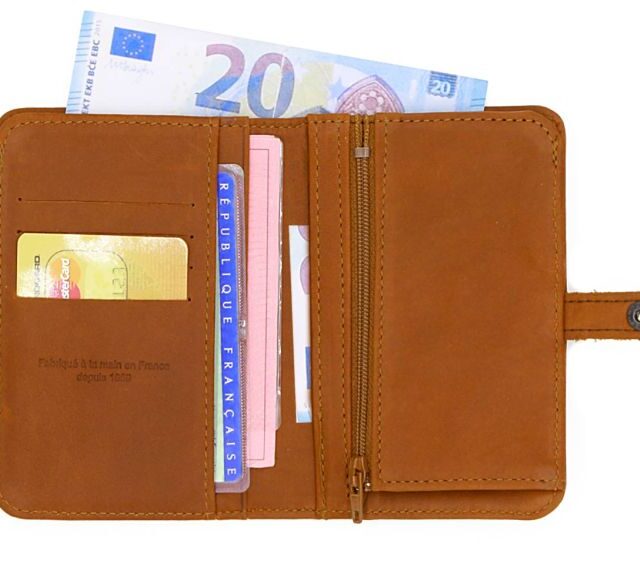 La Guêpe - Petite Maroquinerie - Portefeuille 2 volets en cuir fauve- 901