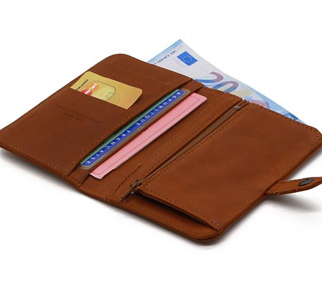 La Guêpe - Petite Maroquinerie - Portefeuille 2 volets en cuir fauve- 901